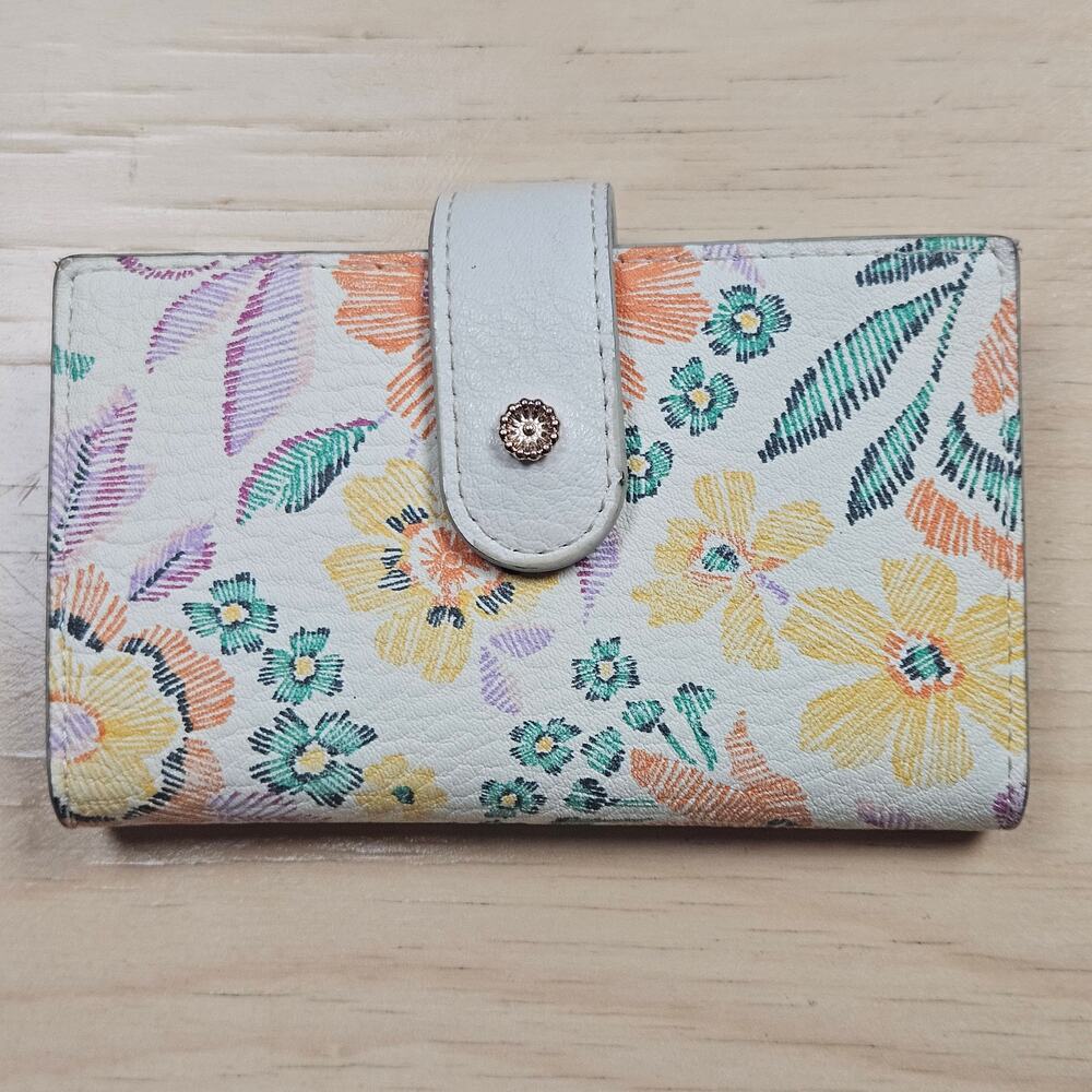 LC Lauren Conrad Adelyn RFID-Blocking Card Case Bifold Wallet White Orange Green